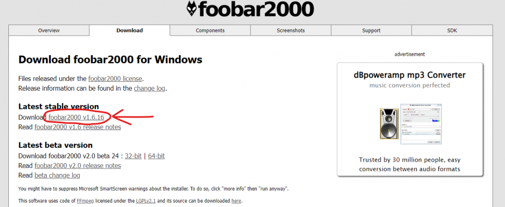 foobar2000 の最新版をダウンロード